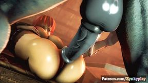 Unbridled beast ravaged Kasumi's insatiable, gaping orifice with enormous, pulsing phallus, climaxing in a copious, golden ejaculation