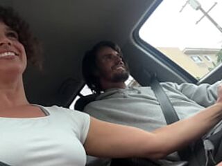 Public Car Oral-sex Cum in Throat and Riding Step Mommy in Backseat After Road Head