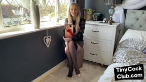 Tiny prick got laughs by mean brit bitch in stockings