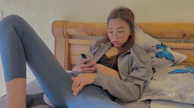 Her skinny fingers stretch her tight pussy raw in her room after the gym