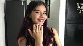 Latina cutie gives deepthroat blowjob before getting doggystyle fucked