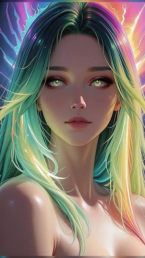 Cosmic Neon Beauty Portrait with Luminous Eyes Dreamlike Fantasy Ai Art Slideshow