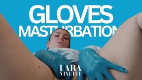 Blue latex gloves, lube and a squirting Dr. Vixette!