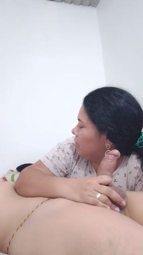 Professional Latina submissive deep blowjob
