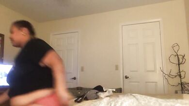 Play with my cucumber until he comes out of the bathroom and fucks me