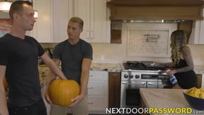 Handsome stud Trevor Ridge jerks off stepbro Justin Matthews in pumpkin