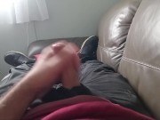 Quick wank on the couch while its raining outside