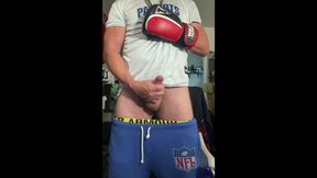 Horny DILF JockDad87 Shoots a Load on his Boxing Glove