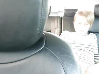 Amateur milf gets squirt orgasm from public masturbation in the car