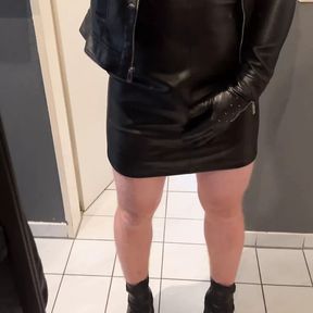 Sissy Laura Solo Cumshot in Full Leather dress and ankle boots