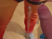Cute Femboy in Tracer cosplay ruins orgasm onto mirror