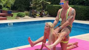 Fit body Tatiana Steele has been challenged to carry Ian Steele on her back for 5 minutes while riding him around pony style