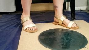 Larlene Rose Golden Sandals Stuck in Crystal Blue Glue