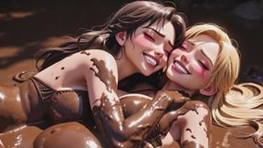 Pregnant Lesbians Rolling in Mud - Passionate Love