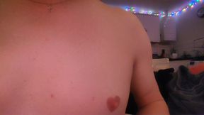 Little titty trans plays with her heart nipples
