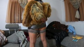 milfycalla-masturbating while wearing fur coats, shiny clothes and long jackets