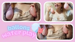 Filling water balloons in a wet t-shirt to pop them