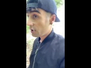 Walking outdoor with cum on face - cum walk and jerk off with covered face