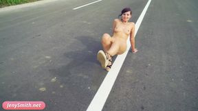 Doroga: Jeny Smith solo naked on the road. Teasing you