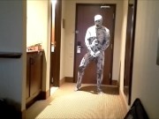 arachnaphobia zentai cums into black condom