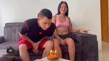 My dirty neighbor surprises me on my birthday and lets me cum in her mouth as a gift  H L
