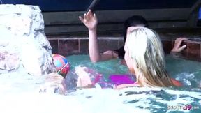 Sexy MILF talk hot Virgin Girl with huge no silicon Boobs to Lesbo Fun in the Pool