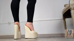 (659) Shoe Collection: White Platform Wedge Mules - Dame Olga (1080p)