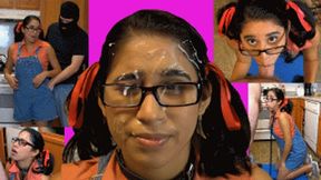 Babysitter eRica is caught stealing the family silver, gets chained up, fucked, fish hooked and has her pigtails used as handlebars!