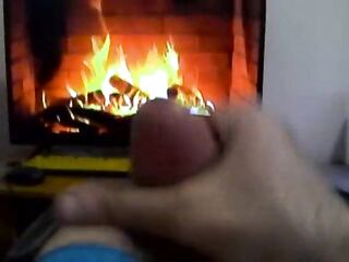 Wanking by a calming fireplace INSTEAD OF vacuuming CHEERFUL RECENT YEAR!