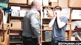 While getting bareback fucked a hot young thief sprays warm cum