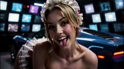 Busty Woman Works Near Sports Cars AI Generated