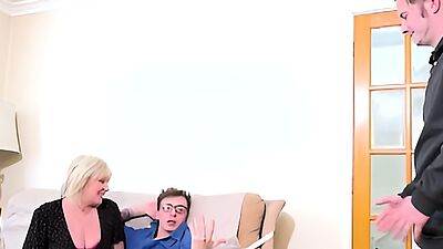 OldNanny - Blonde Granny Seduction With Two Young Guys Threesome