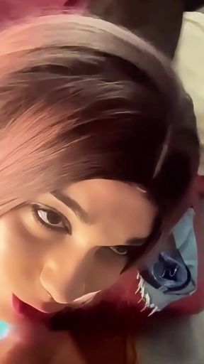 Trans Girl Deepthroats Wetly and Gets Cum in Her Mouth