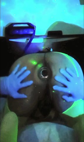 Caged plugged stretching out my sissy pussy