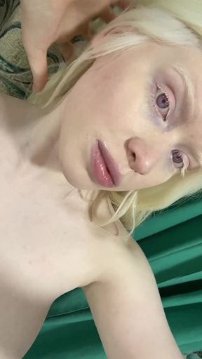 Big-titted amateur white girl with stunning white hair