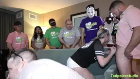 Ray Ray's big tits bounce as she gets gang banged and flooded with spunk