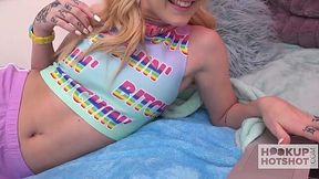 Cute blonde takes big online cock like a champ