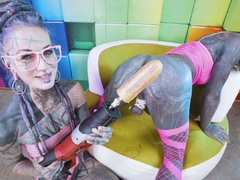Anuskatzz uses a jackhammer toy on Lily Lu's ass