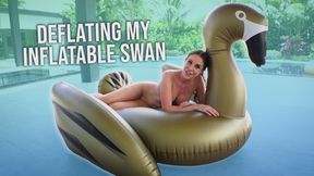 Deflating my giant gold inflatable swan outdoors and nude Amiee Cambridge 1080