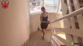 Risky Nude Masturbation Walk in Building & Elevator