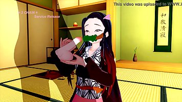 Cartoon babe, Nezuko is having wild sex with a demon and enjoying it a lot