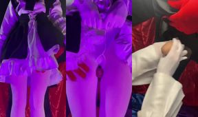 Femboy maid gets ruined by monster cock deep throat fast handjob cosplay