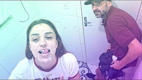 Bathroom slut gets rough blowjob and facial from stranger