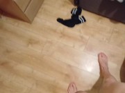 Shaving hairy legs and showing off unshaven sexy skinny legs after
