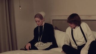 Blonde housemaid blows a horny guy and gives him some pussy