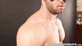 ”Amazing bodied jock Calvin masturbates his big throbbing penis”