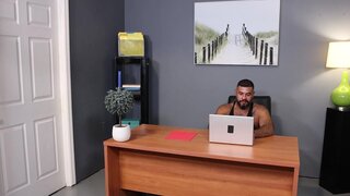 Bear invites a twink to his office and asks for a blowjob