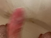 Soaping up my hard cock in the shower.