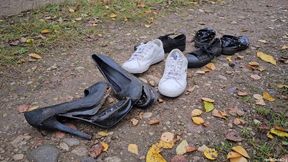 4 Pairs of Shoes Destruction with Car