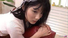 Petite Japanese teen gets first-time anal with dildo while sucking and
